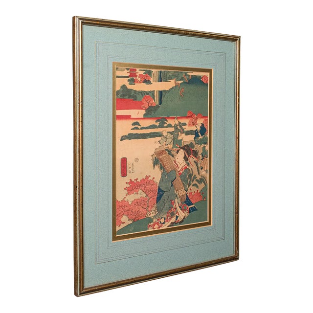 Antique Framed Woodblock Print, Japanese Art, Edo, Ukiyo-E, Kunisada, Victorian For Sale