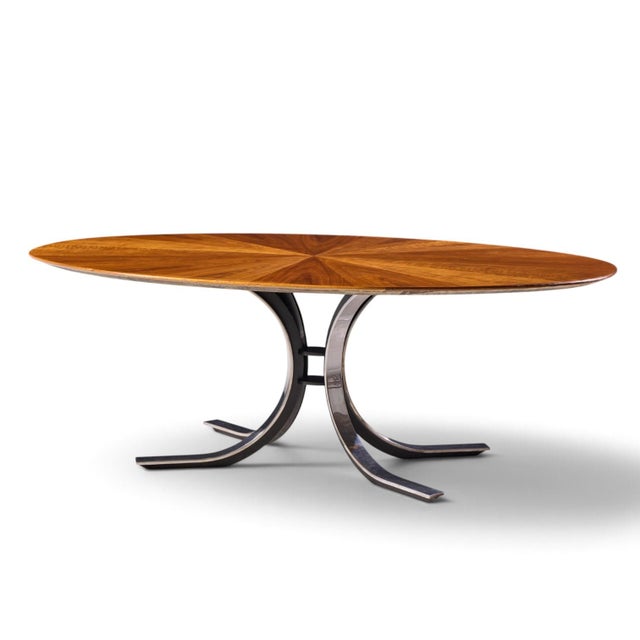 Mid-Century Modern Osvaldo Borsani for Stow & Davis Mid Century Starburst Walnut and Steel Oval Dining Table For Sale - Image 3 of 7