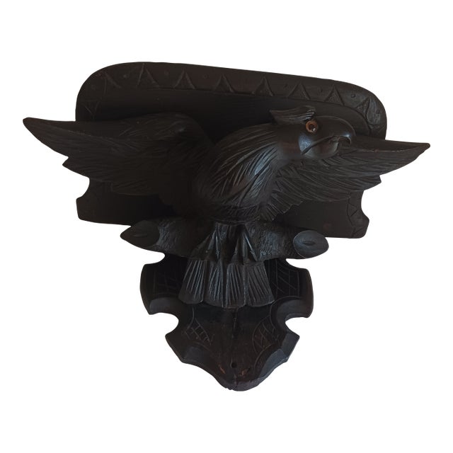 Antique 19th C. Black Forest Carved Eagle Wall Bracket Glass Eye Probably carved in Switzerland. Dramatic presentation Old...