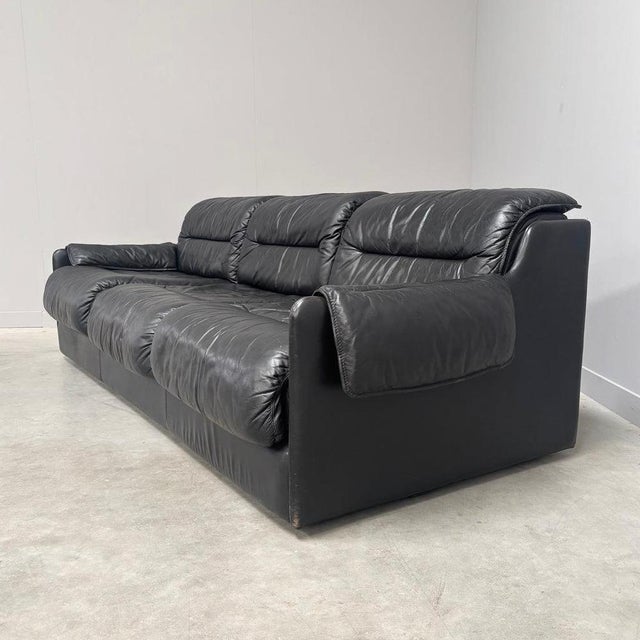 Three-Seater Sofa in Black Leather by Dreipunkt, 1970s For Sale - Image 9 of 18