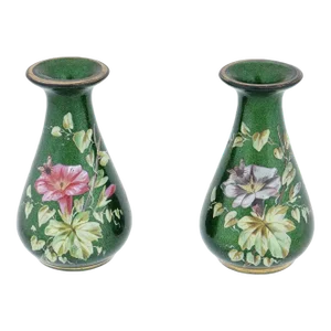 Antique French Enamel Art Glass Vases Attributed to Joye - a Pair