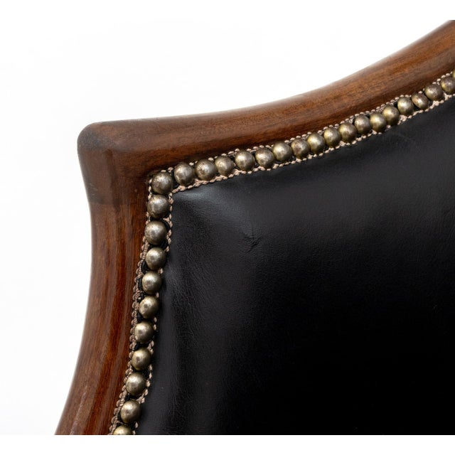 Modern Leather Upholstered Mahogany Swivel Chair For Sale In New York - Image 6 of 8