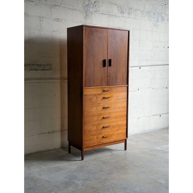 Mid 20th Century Mid 20th Century In Style of Richard Artschwager Walnut Gentleman’s Chest Mid Century Modern Tall Dresser Cabinet For Sale - Image 5 of 10