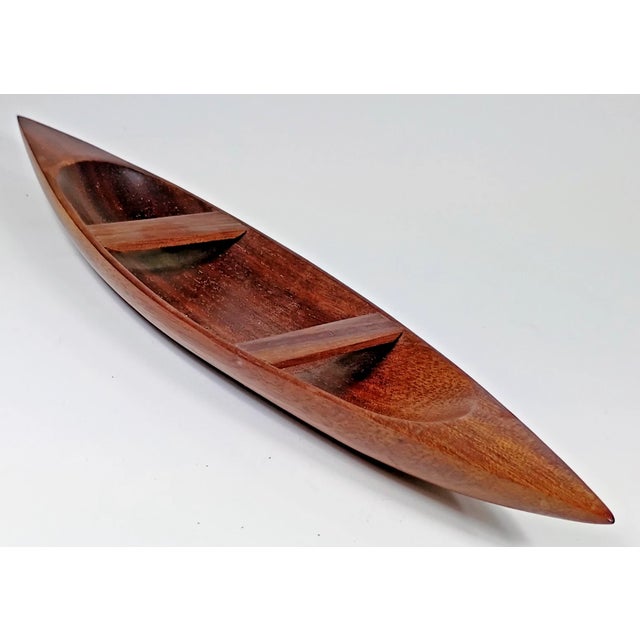 Mid-Century Modern Vintage Wooden Hand Made 9.75" Boat Figurine For Sale - Image 3 of 10