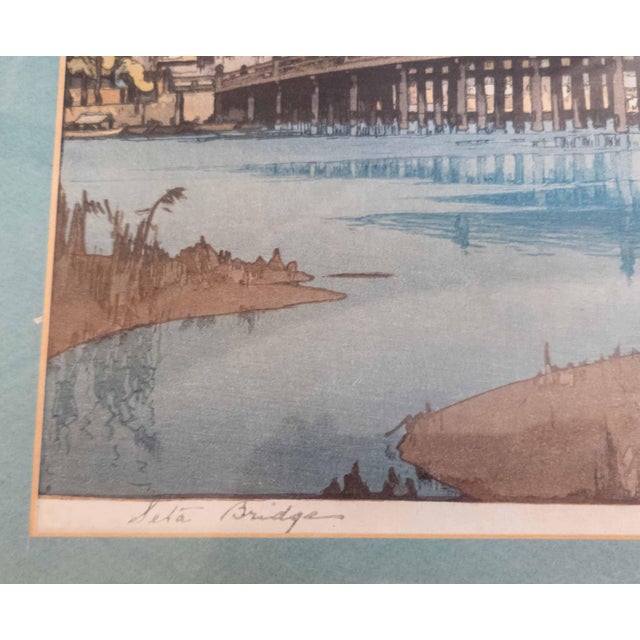 1930's Japanese Ukiyo-E Woodblock Print of Seta Bridge by Hiroshi Yoshida For Sale - Image 13 of 16