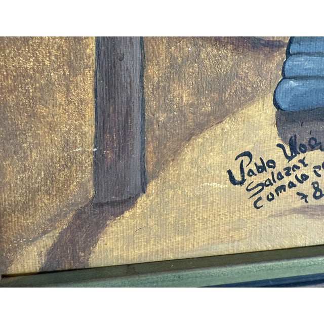 Village Life Mayan Folk Painting by Pablo Noe Salazar Acrylic on Canvas Guatamala 1978 For Sale - Image 13 of 14