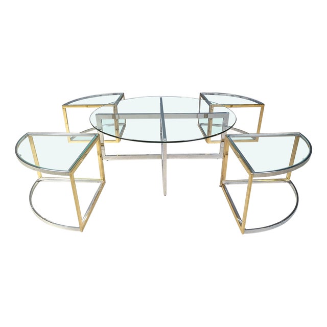 Large Coffee Table Set attributed to Maison Charles, 1970s, Set of 5 For Sale