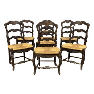 Louis XV Style Chairs in Beechwood with Straw Seats, Set of 7 For Sale