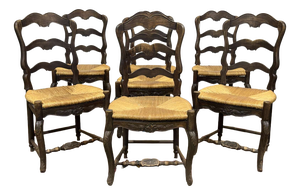 Louis XV Style Chairs in Beechwood with Straw Seats, Set of 7