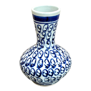 Blue & White Ceramic Asian Circles Vase