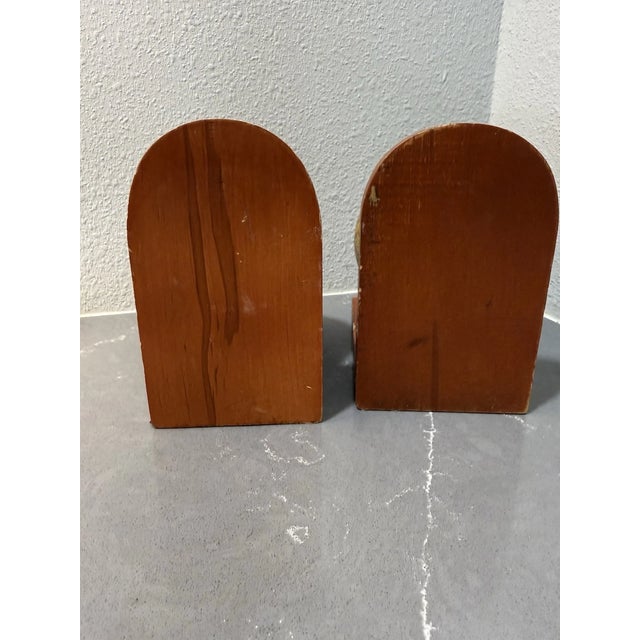1990s Vintage MCM Wood Rotating Globe Old World Map Bookends For Sale - Image 5 of 7