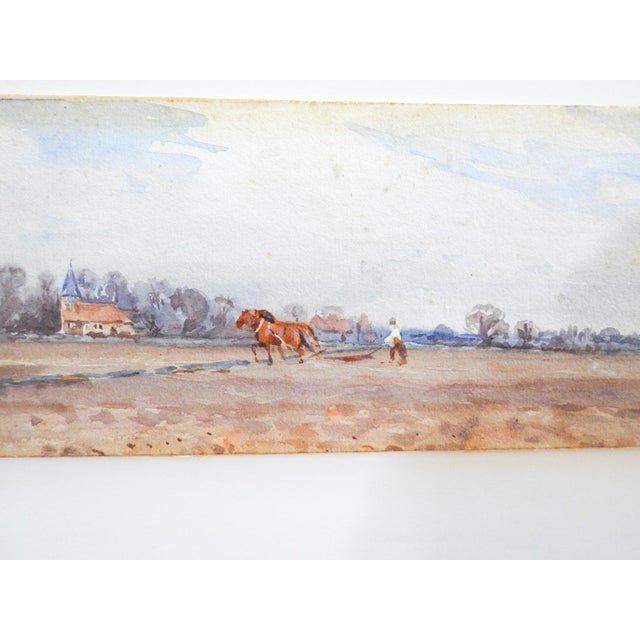 Small Early 20th Century English Pastoral Landscape With Horses Watercolor Painting For Sale - Image 4 of 7