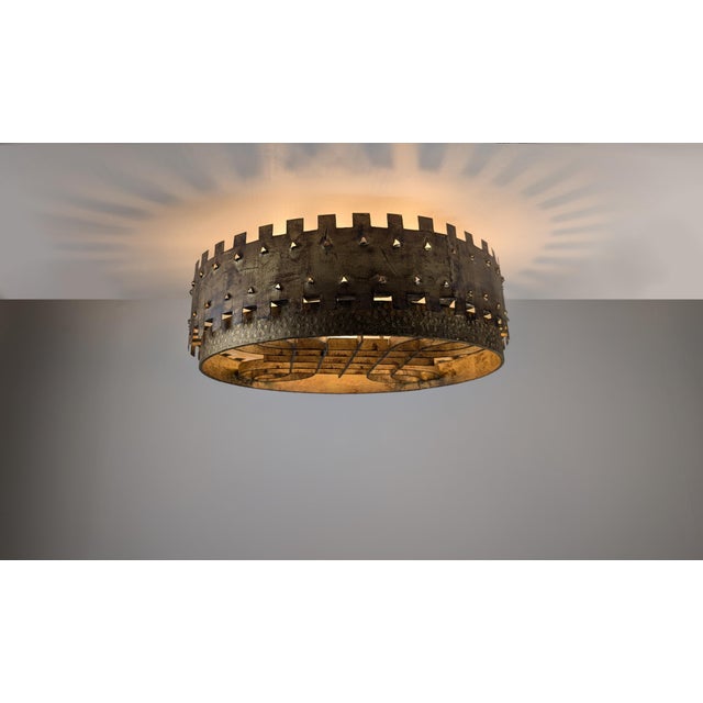 Mid-Century Brutalist Ceiling Lamp in Gilded Wrought Iron, 1940s For Sale - Image 6 of 12