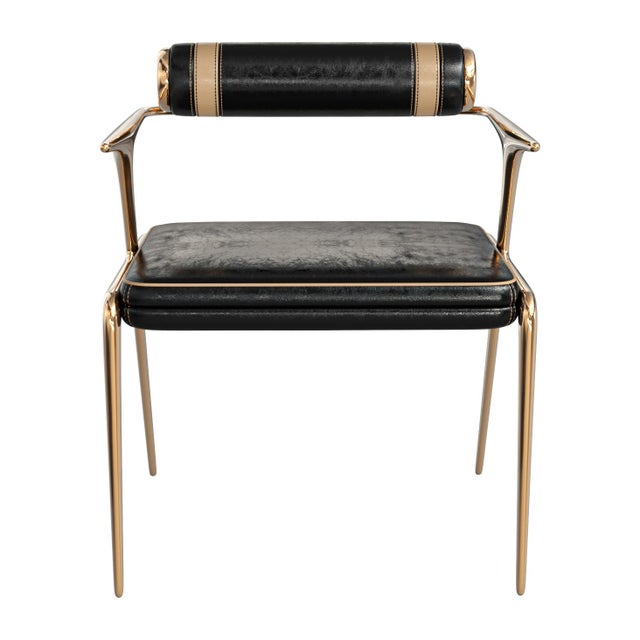 Art Deco "Sfida" Chair, With Bronze and Tailor Made Leather For Sale - Image 3 of 8