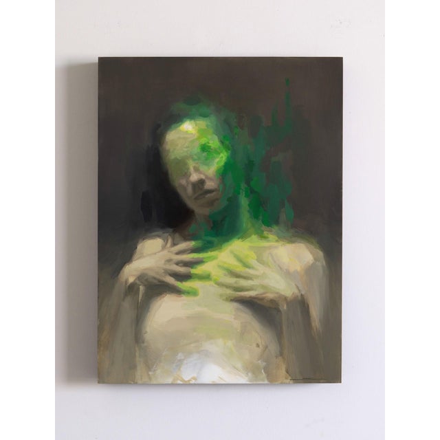 Seed depicts a figure enveloped in an ethereal green glow, with soft, abstracted features that evoke a sense of...
