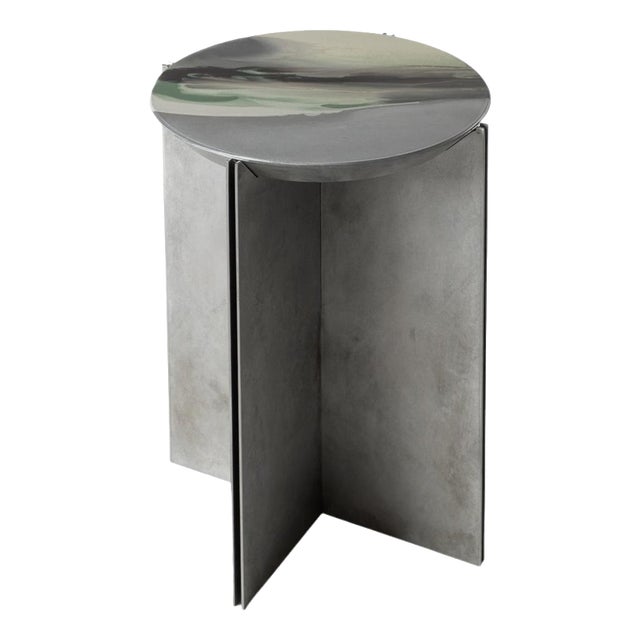 H2 Hand Decorated Metal and Aluminium Side Table by Studio Nyx For Sale