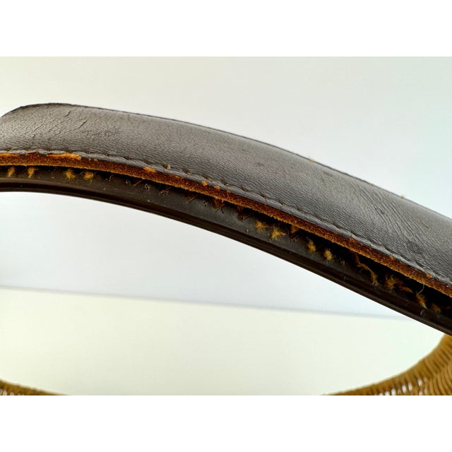 1960s Mid-Century Rattan Firewood Log Basket With Leather Handle For Sale - Image 11 of 14