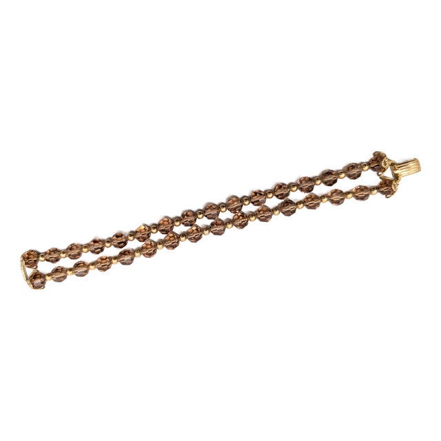 Vintage 1960s Signed Napier 2-Strand Goldtone Faux-Topaz Beaded Bracelet For Sale