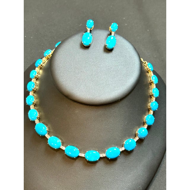 60ct Natural Sleeping Beauty Turquoise & Diamond Tennis Necklace & Earrings Set For Sale - Image 18 of 18