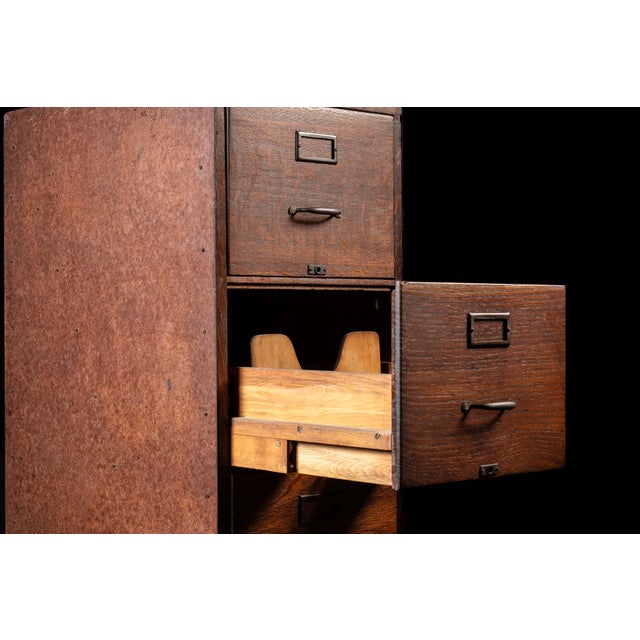 Antique Oak Filing Cabinet With Japanned Hardware For Sale - Image 13 of 17