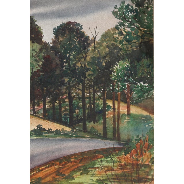 American Country Lane in the Pine Forest - Mid Century Landscape Watercolor by Joseph Yeager For Sale - Image 3 of 4