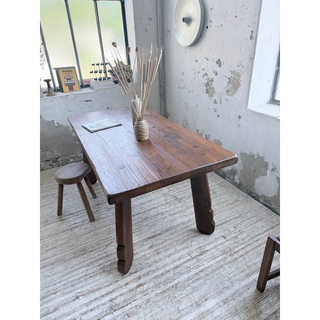 Wood Brutalist Oak Table attributed to De Puydt, Belgium, 1970s For Sale - Image 7 of 18