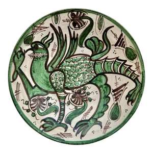 Domingo Punter Griffon Design 13” Ceramic Plate From Teruel in Aragon— Mid 20th Century