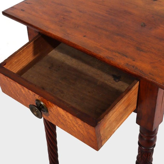 Antique Sheraton Mahogany & Birds Eye Maple 1 Drawer Side Stand With Twist Carved Tapered Legs C1830 Measures - 28 7/8" x...