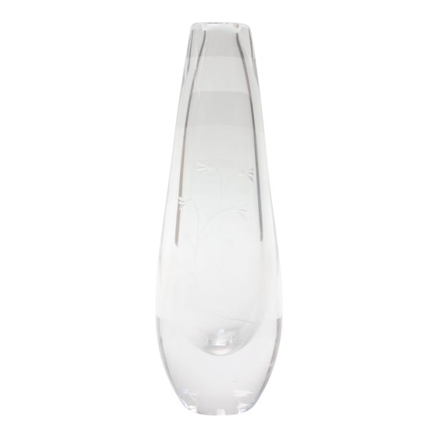 Kosta Boda Blown Glass Vase With Floral Etching For Sale