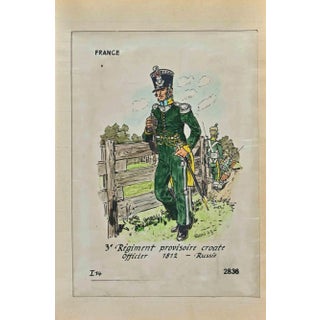 Herbert Knotel, Regiment Provisoire Croate, Original Ink & Watercolor Drawing, 1940s For Sale