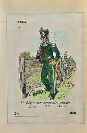 Herbert Knotel, Regiment Provisoire Croate, Original Ink & Watercolor Drawing, 1940s