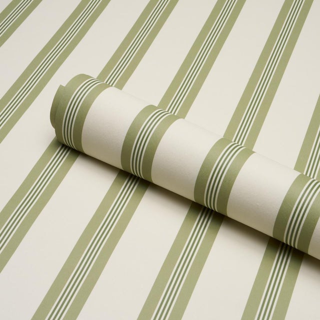 Schumacher Sample - Schumacher Chatham Stripe Wallcovering In Leaf For Sale - Image 4 of 6