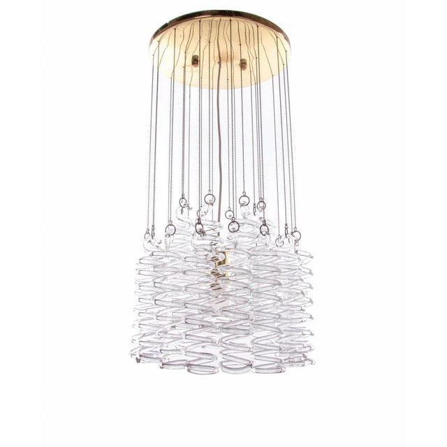 Elegant large mid-century modern spiral cascade waterfall chandelier made of hand blown murano glass spirals hanging down...