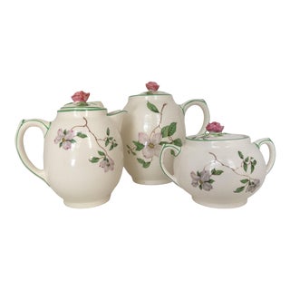 1940s Vintage English Ambassador Ware Ceramic Dogwood Tea Set of 3 For Sale