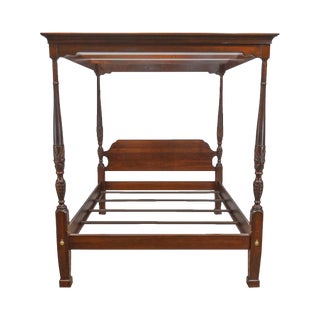 Knobb Creek Solid Cherry Queen Size Carved Poster Bed With Canopy For Sale