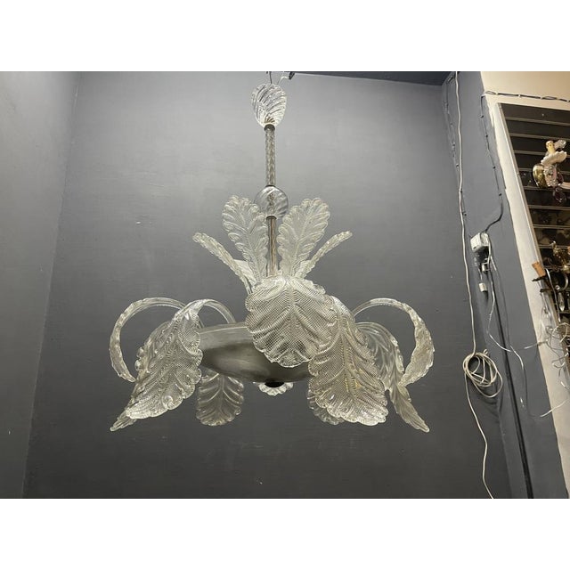 Large Murano Glass Leaf Chandelier attributed to Barovier & Toso, Italy, 1950s For Sale - Image 8 of 10
