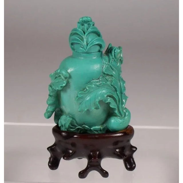 Late 19th Century Antique Chinese Turquoise Snuff Bottle With Vegetables, Insects – Collector's Find For Sale - Image 5 of 7