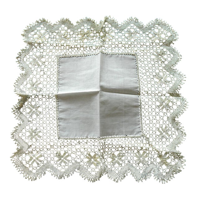 Antique Bobbin Lace Handkerchief Circa 1910 For Sale