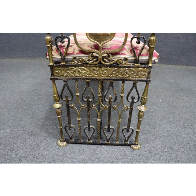 Oscar Bach Attributed Gilt Bronze and Wrought Iron Upholstered Bench For Sale - Image 9 of 15