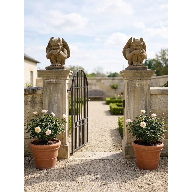 Pair of Vintage Cast Stone Winged Gargoyle Statues For Sale - Image 9 of 11