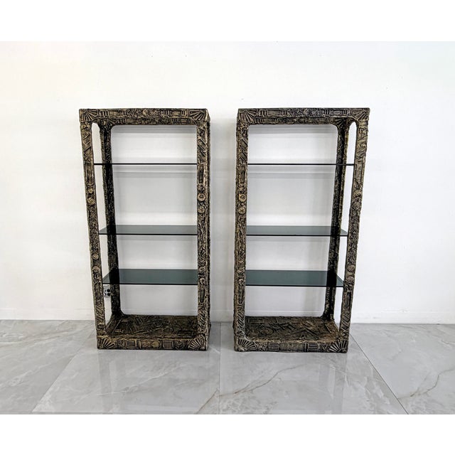 Priced per etagere, this matched set of Adrian Pearsall shelving units is a remarkable nod to the brutalist design...