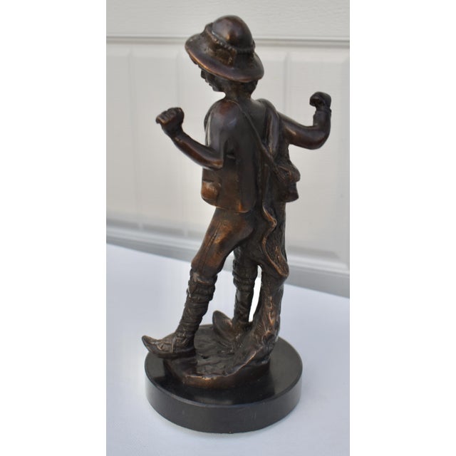 Metal Vintage Solid Bronze Boy Sculpture Statue Marble Base 12” H For Sale - Image 7 of 13