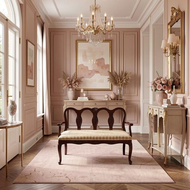 A captivating testament to old-world romance, this petite Victorian-era mahogany settee pairs dramatic grandeur with a...