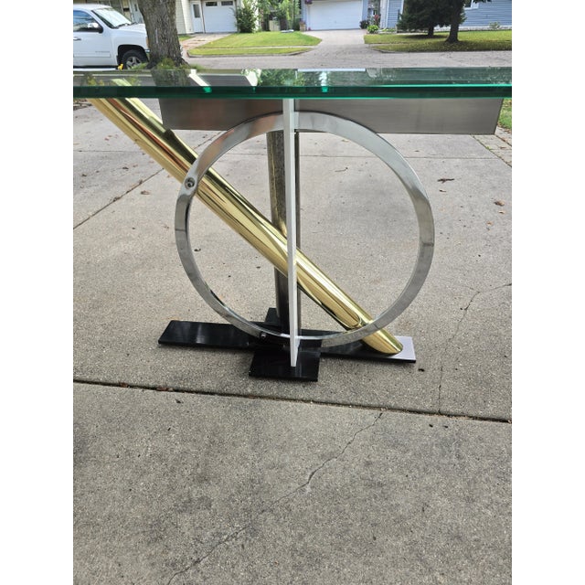 Postmodern 1980s Postmodern Kaizo Oto for Design Institute of America Style Glass Top Console Table For Sale - Image 3 of 12