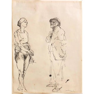 Jonathan Shahn, Ink Drawing Man in Suit and Hat with Nude For Sale