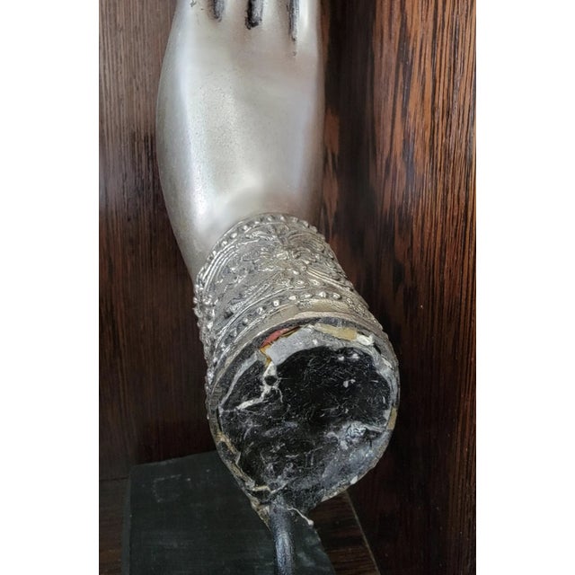 Silver Vintage Thai Buddha Hand Sculpture on Stand For Sale - Image 8 of 12