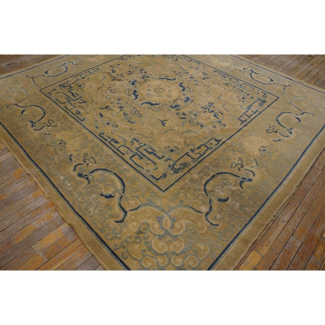 Chinese 1880s Beige Blue Traditional Antique Chinese Peking Rug 7'9" X 8'1" Wool Square For Sale - Image 3 of 10