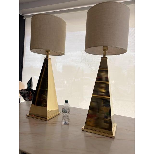 Pyramid Lamps in Brass, 1980s, Set of 2 For Sale - Image 11 of 18