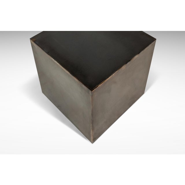 Set of Two (2) Mid-Century Modern Industrial Brutalist Cubes / End Tables / Pedestals in Patinaed Metal, Usa, C. 1970s For Sale - Image 12 of 17