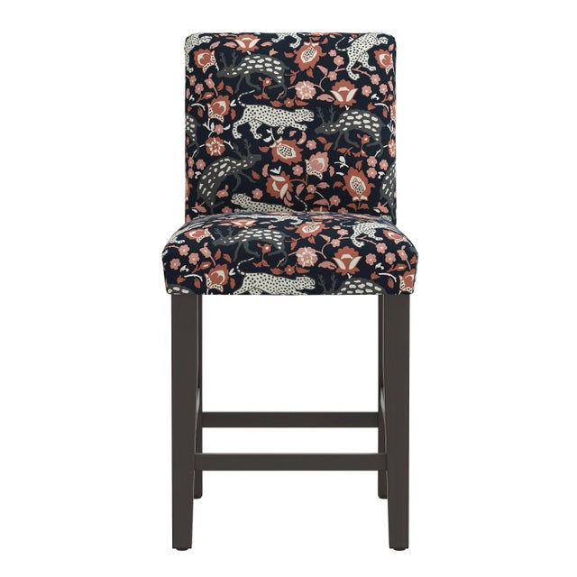 Counter Stool in Leopard Coral Navy Chairish